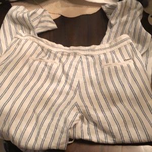 AMS Pure Classic striped linen zip front, pull tie at waist, pocket pants